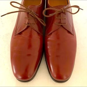 Shiny redish brown Italian real leather flat shoes moccasins style lace-up Eur40